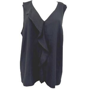 Halston Sleeveless V-Neck Ruffle Front Pullover Top Size Small in Black NWT